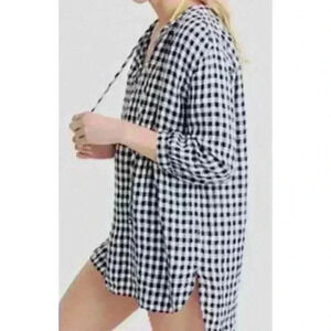 J‎ Crew Gingham Checked Lightweight Linen Cotton Tunic Shirt Swim Cover NEW XXS